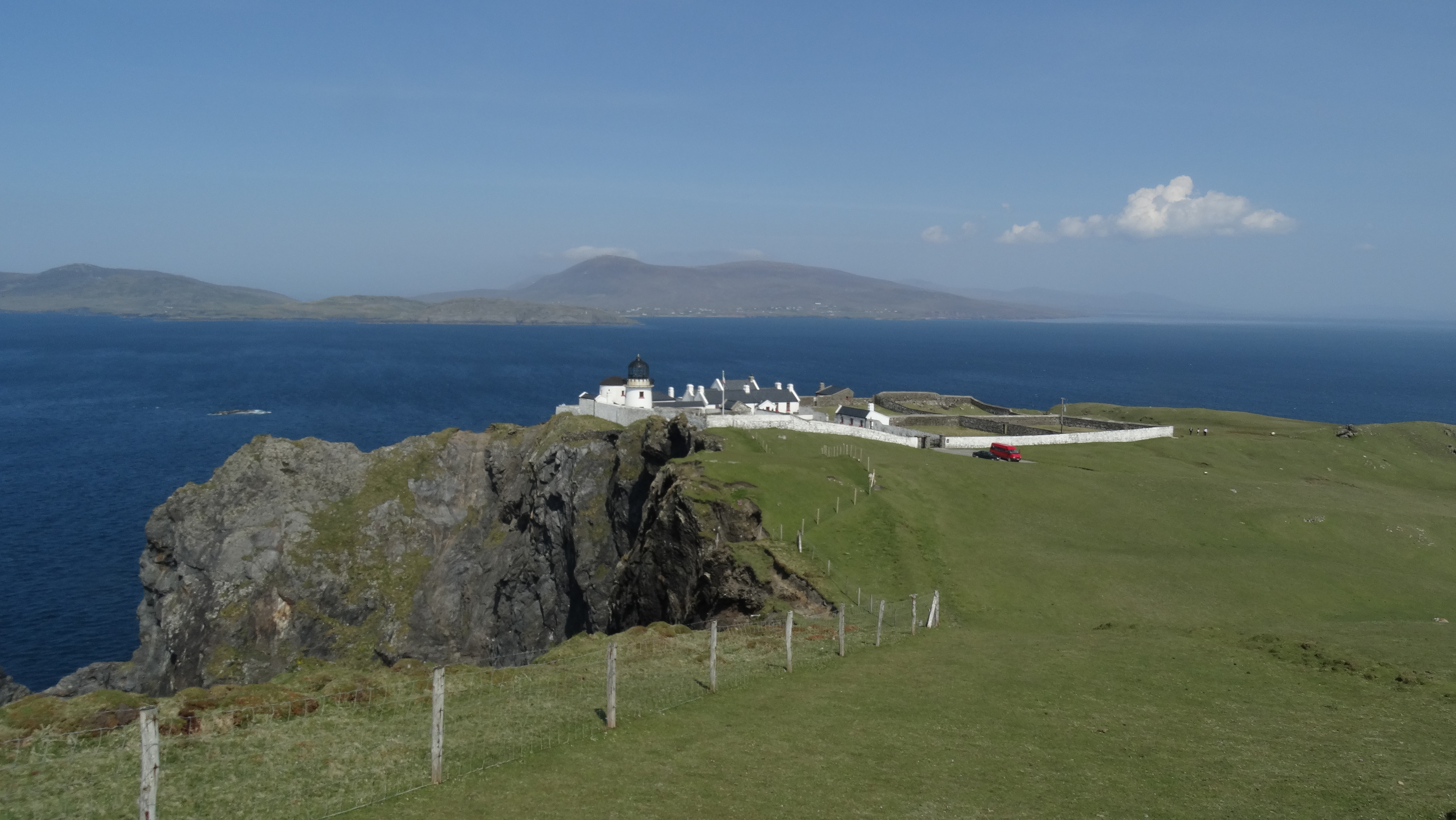 Clare Island Lighthouse complex on the high northern cliffs of Clare Island.